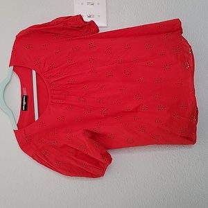 Karl Lagerfeld Paris Red Eyelet Blouse Alphabet Size L 100% Cotton